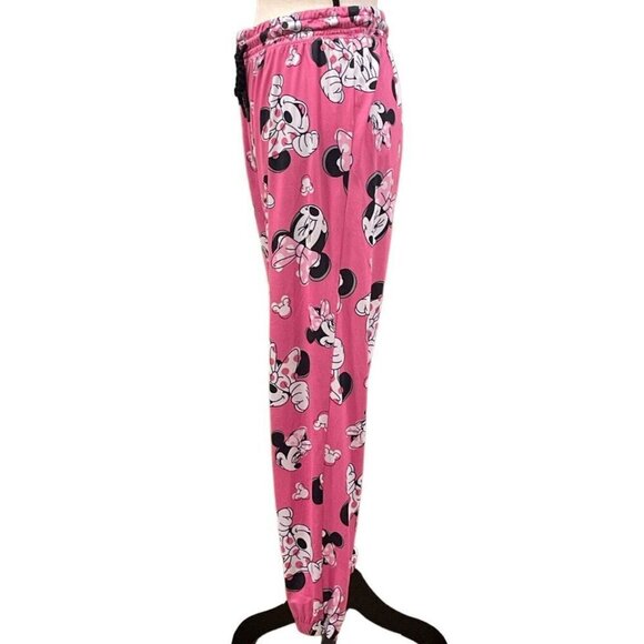 Disney Minnie Mouse Womens Jogger Sleep Pants Size M 8/10 Pink  Drawstring - Picture 6 of 16